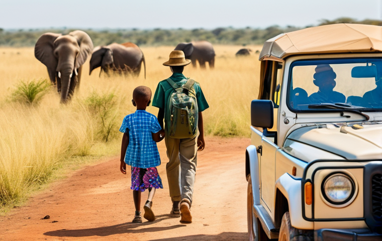 잠비아 항공편 예약 - **A Family Safari Adventure in Zambia:** A vibrant, sun-drenched scene capturing a family of four (t...