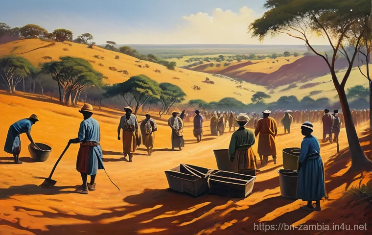 잠비아 식민지 시대 - **Prompt:** A vivid, historically-inspired painting depicting the early 20th-century colonial era in...