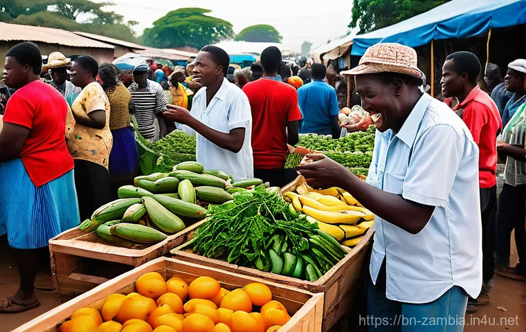 잠비아 음식 가격 - **A Vibrant Zambian Local Market**: A bustling open-air market scene in Zambia, filled with diverse ...