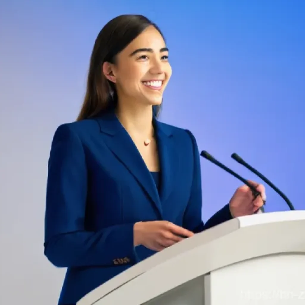 잠비아 수출입 규제 - **Professional Conference Speaker:** A confident young woman, dressed in a smart, modest business su...