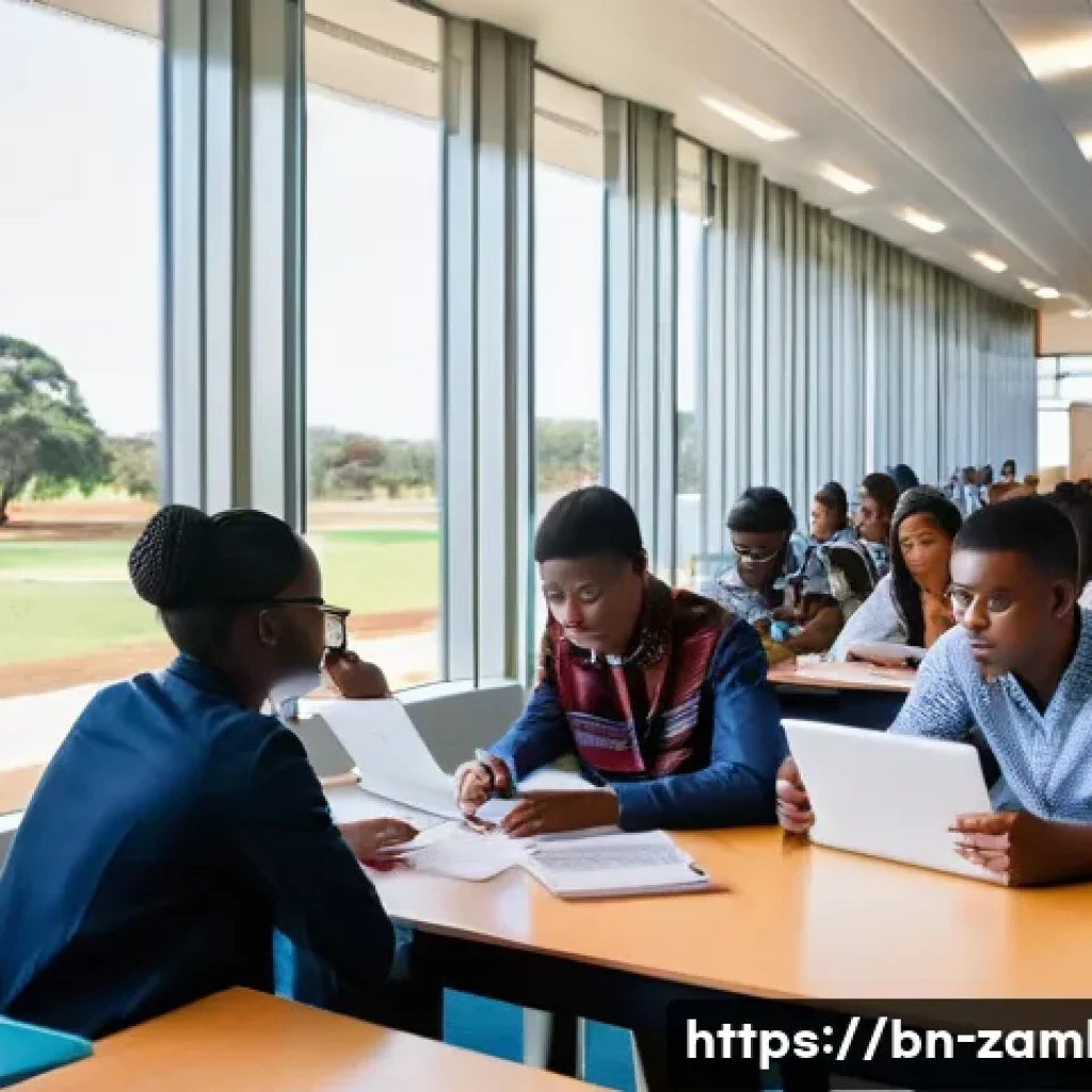 잠비아 고등 교육 - **Prompt:** A diverse group of international students, including male and female individuals of vari...