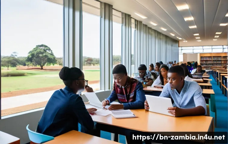 잠비아 고등 교육 - **Prompt:** A diverse group of international students, including male and female individuals of vari...