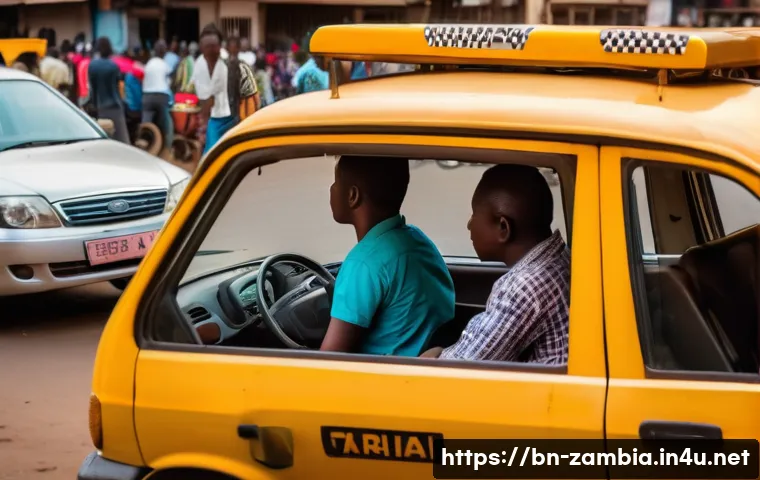 잠비아 택시 요금 - A detailed urban taxi scene in Lusaka, Zambia during the evening rush hour, featuring a typical city...