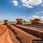 잠비아 외국인 투자 - A detailed scene of a modern Zambian copper mining operation under a bright blue sky, showing miners...